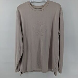 Pins & Aces Mens XL Sand Tan Long Sleeve Embossed Spade Logo Golf Shirt